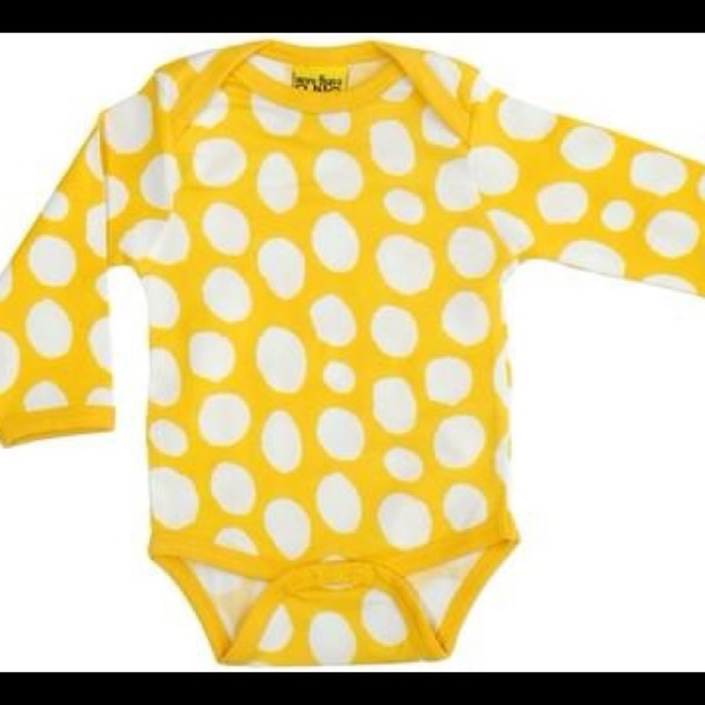 Yellow & white polka dot long-sleeved onesie